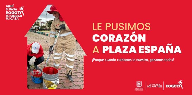 Foto de Plaza España con logo de Alcaldía local de Los Mártires