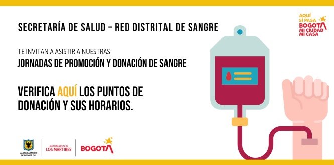 Foto con texto invitando a jornada de donación de sangre en Bogotá