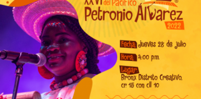 ●	El Festival de Música del Pacífico Petronio Álvarez, uno de los encuentros de la cultura afro más importantes de Latinoamérica, reúne en la Ciudadela Petronio, en la ciudad de Cali, a más de 600 mil asistentes en sus seis días de duración.   ●	Seis agrupaciones prenderán la fiesta del Pacífico en el Bronx Distrito Creativo: La Pacifican Power, Rancho Aparte, Raíces Anc  Este jueves 28 de julio, la fiesta será en el Bronx Distrito Creativo a partir de las 4:00 p.m., carrera 15 con calle 10. Entrada libre. 