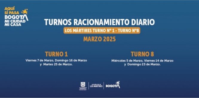 Foto con información sobre el calendario de racionamiento de agua para en mes de marzo en la Localidad de Los Mártires