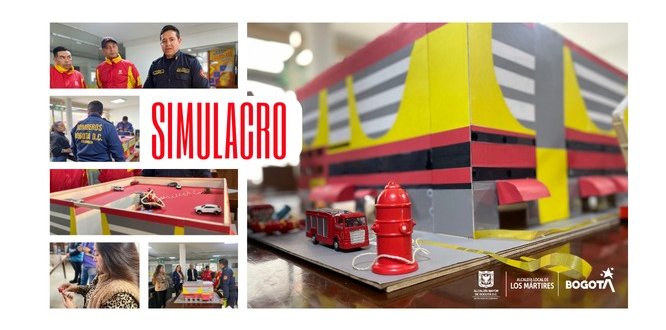 Imagen tipo banner, muesta una maqueta de centro comercial con extintor, es un simulacro de incendio